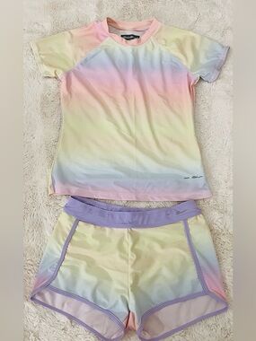 Girl’s Pastel Ombre Rash Guard Set - Lavender Trim - two piece swimsuit